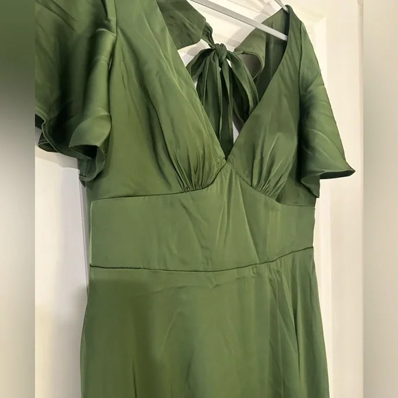AZAZIE KIMBER Olive A-Line Ruched Stretch Satin Dress - Picture 8 of 10